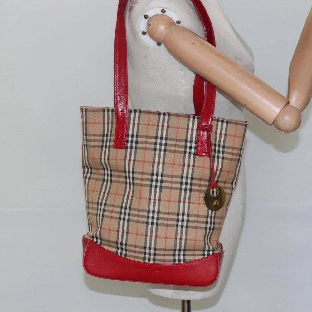 BURBERRY Nova Check Shoulder Bag Canvas Beige Red gold Auth BD1088 - Picture 14 of 16